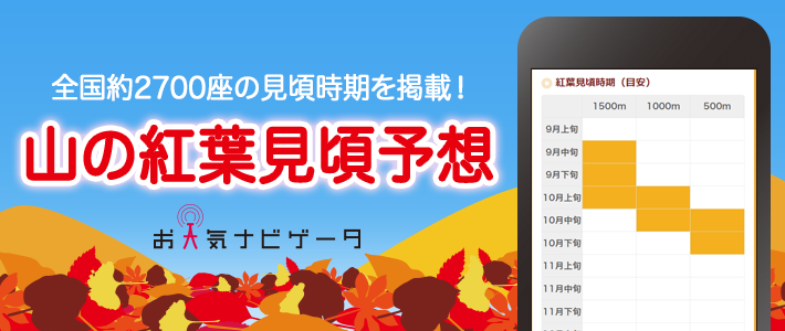 山の紅葉見頃予想